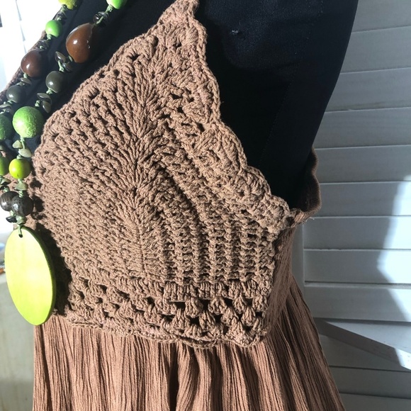 Vintage Y2K Crochet Midi Sundress Brown Size Medium - Picture 6 of 9